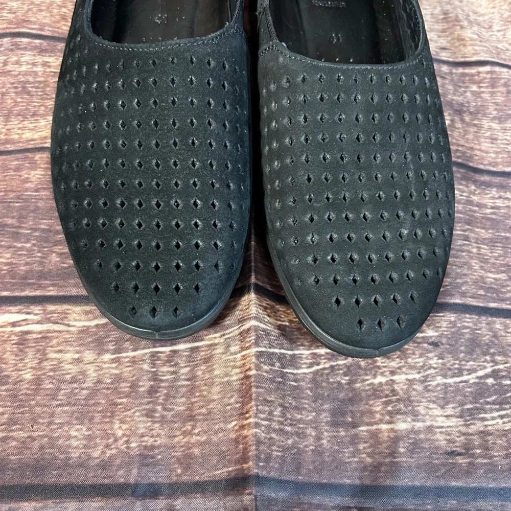 ECCO Felicia Black Nubuck Perforated Leather Slip On Wedge Loafers Shoes EU 41